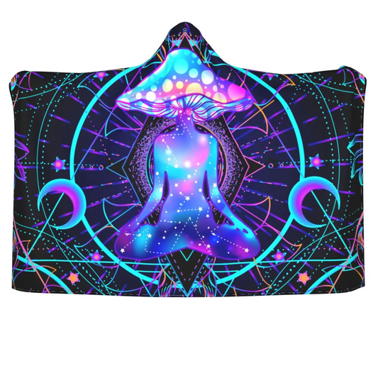 PSYCHEDELIC NEON MUSHROOM HOODED BLANKET