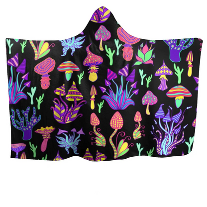 PSYCHEDELIC NEON MUSHROOM HOODED BLANKET