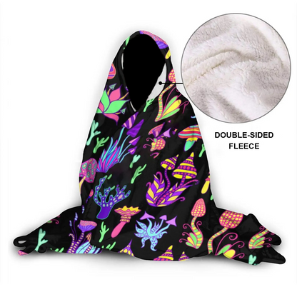 PSYCHEDELIC NEON MUSHROOM HOODED BLANKET