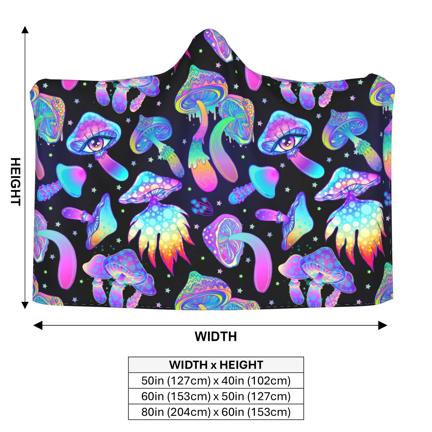 PSYCHEDELIC NEON MUSHROOM HOODED BLANKET